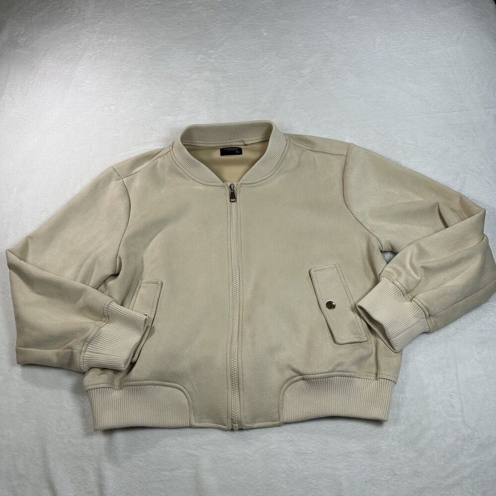 Ci Sono Outerwear Bomber Jacket Womens XL Cream Beige Suede Zip Front